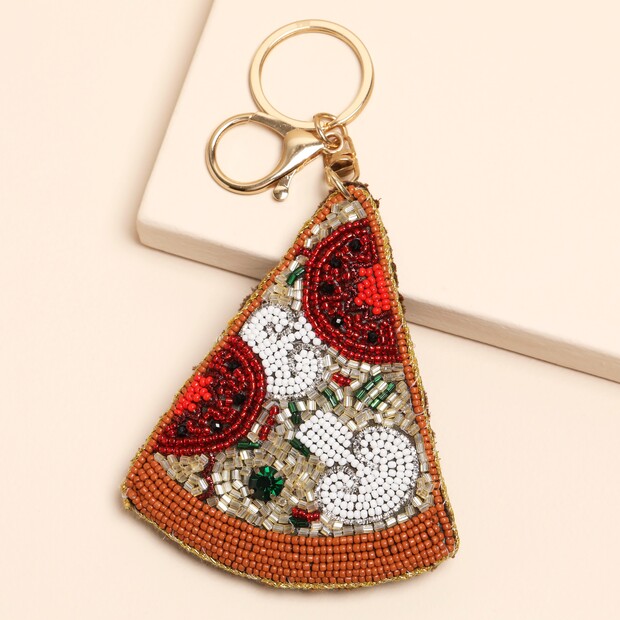 Beaded Pizza Slice Keyring and Bag Charm