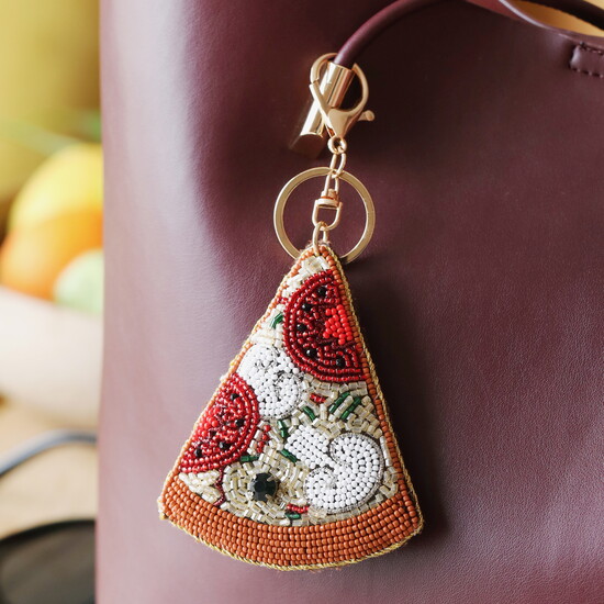 Beaded Pizza Slice Keyring and Bag Charm