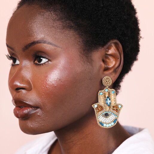 Beaded Rainbow Hamsa Hand Drop Earrings