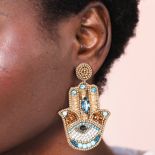 Beaded Rainbow Hamsa Hand Drop Earrings