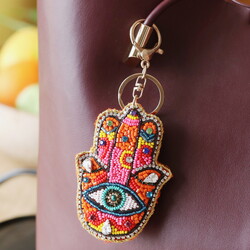 Beaded Rainbow Hamsa Hand Keyring and Bag Charm