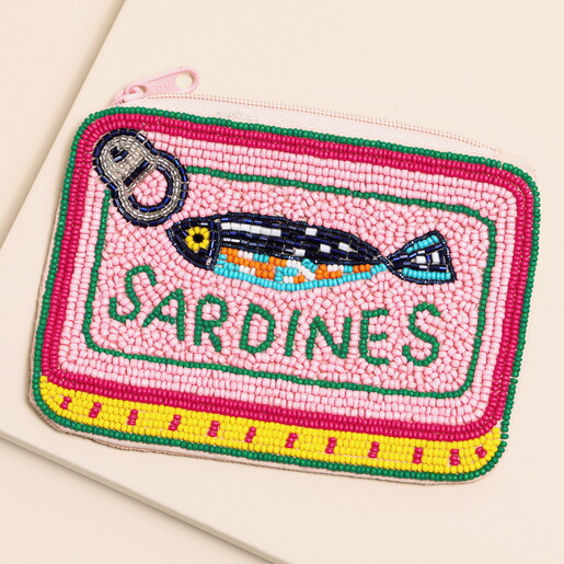 Pink Beaded Sardines Pouch