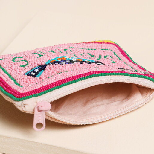 Pink Beaded Sardines Pouch
