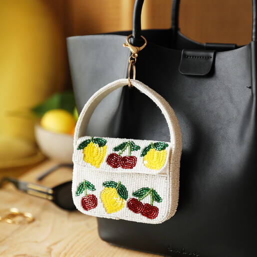 Beaded White Fruit Mini Bag Charm