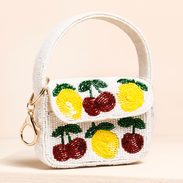 Beaded White Fruit Mini Bag Charm