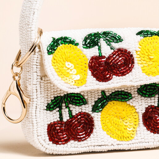Beaded White Fruit Mini Bag Charm