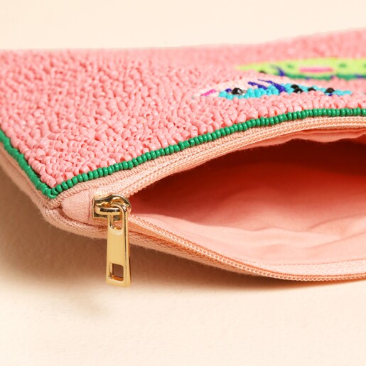 close up of fish pouch gold zip