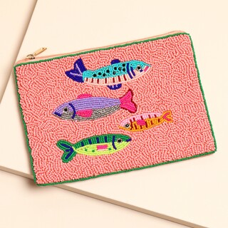 Large Pink Beaded Fish Pouch