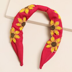 Pink Sunflower Beaded Headband
