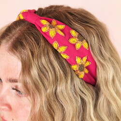 Pink Sunflower Beaded Headband