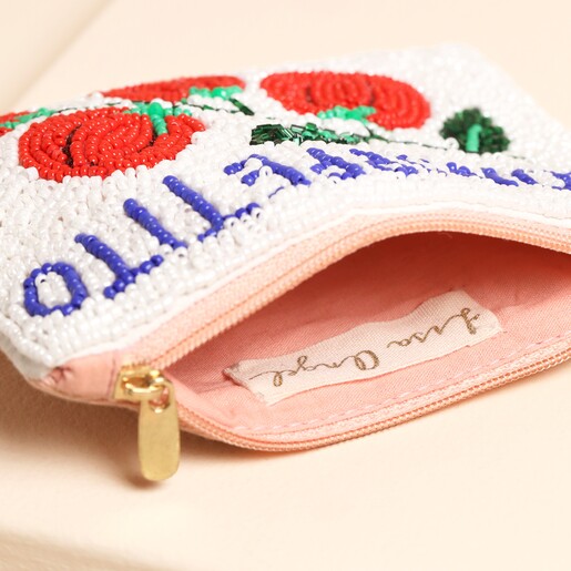 inside of beaded tomato vine pouch