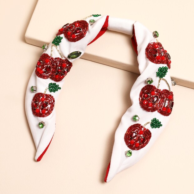 Beaded White Cherry Headband