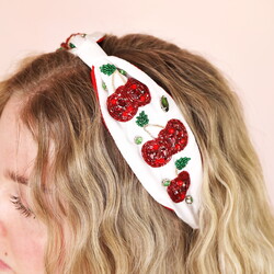 Beaded White Cherry Headband