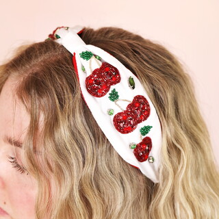 Beaded White Cherry Headband