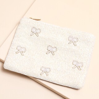 White Pearl Bow Beaded Coin Purse