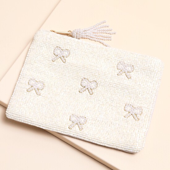 Beaded White Pearl Bows Coin Purse