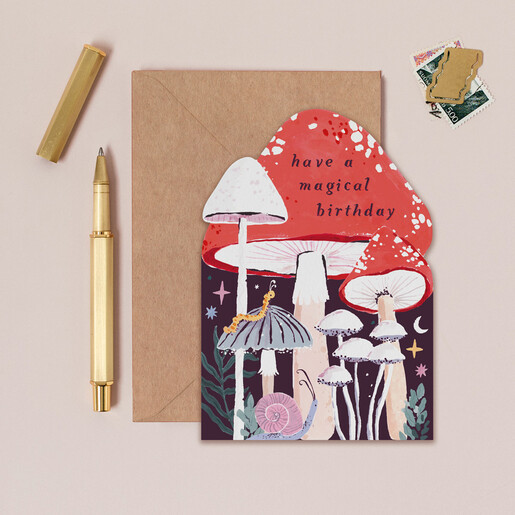 purple mushroom greetings card from Sister Paper Co