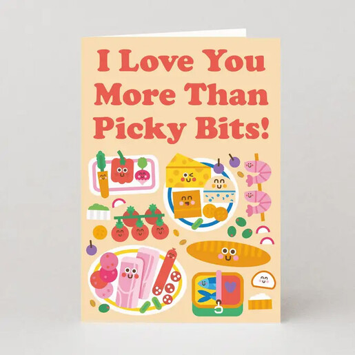 yellow card with picky bits design and brown card