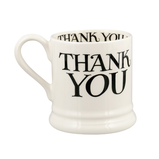 ceramic mug with black thank you design