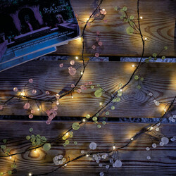 Battery Powered Matte Green Crystal Blossom String Lights