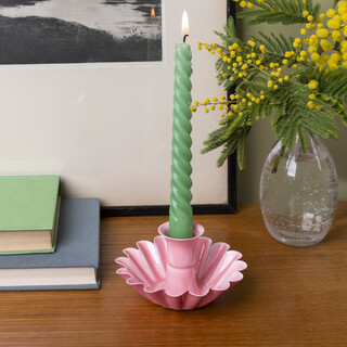 Pink Enamel Cupped Flower Candlestick Holder