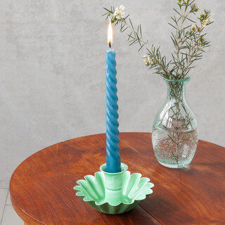 Green Enamel Cupped Flower Candlestick Holder