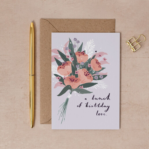lilac birthday card with brown envelope
