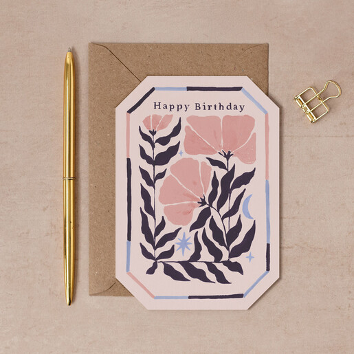 botanical card in pink and purple