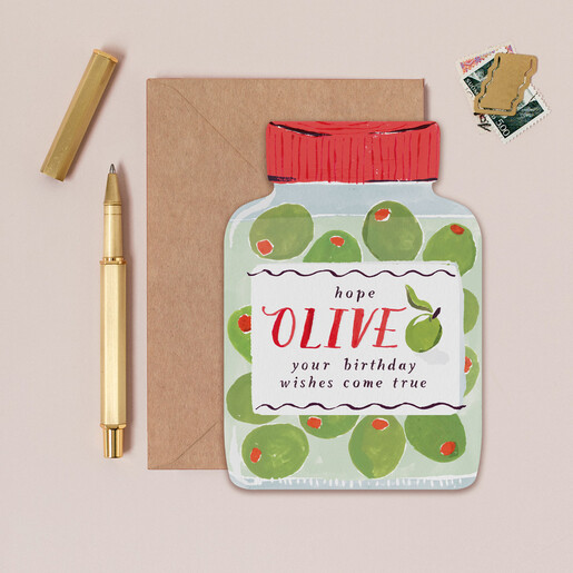 olive birthday card with brown envelope