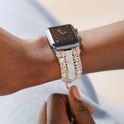 Pink Beaded Apple Watch Strap