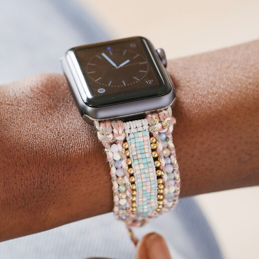 Pink Beaded Apple Watch Strap