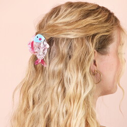 Large Pink and Blue Fish Hair Clip