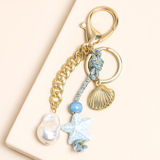 Stainless Steel Seaside Keyring and Bag Charm in Gold
