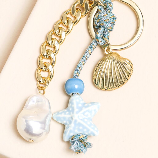 Stainless Steel Seaside Keyring and Bag Charm in Gold