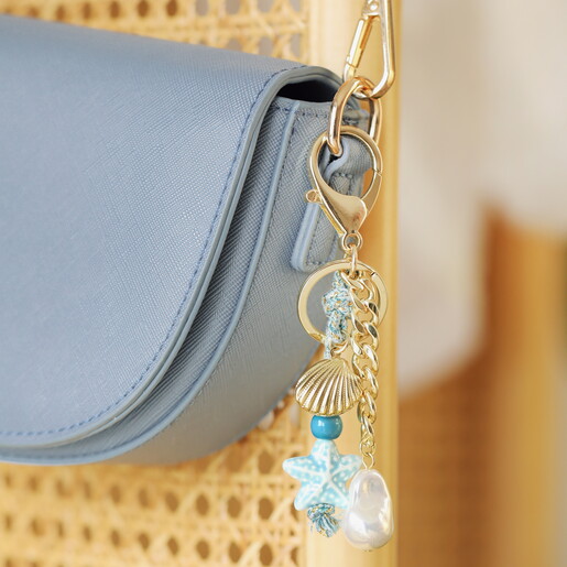 Stainless Steel Seaside Keyring and Bag Charm in Gold