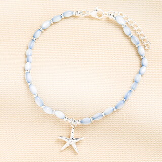 Stainless Steel Blue Beaded Starfish Charm Anklet