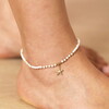 Stainless Steel Starfish Charm Pearl Beaded Anklet in Gold on Model