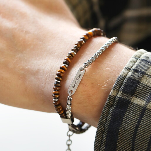 Male Model Wearing Semi Precious Double Layer Personalised Bracelet