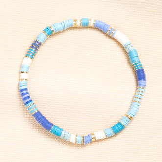 Blue Disc Beaded Bracelet in Gold
