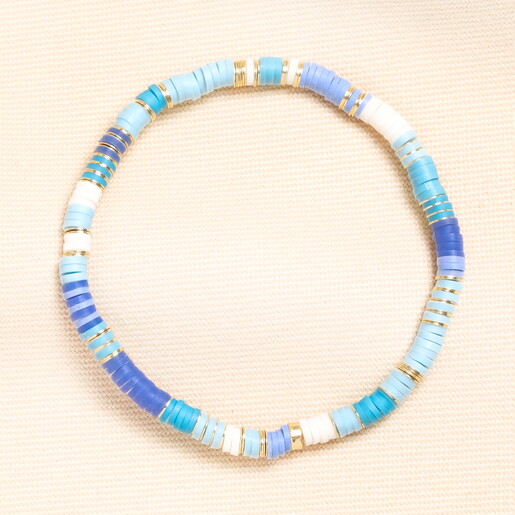 Blue Disc Beaded Bracelet in Gold