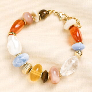 Chunky Colourful Mixed Beaded Bracelet in Gold
