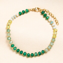 Stainless Steel Green Ombre Semi Precious Stone Beaded Bracelet in Gold