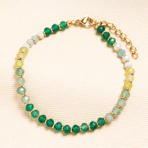Stainless Steel Green Ombre Semi Precious Stone Beaded Bracelet in Gold