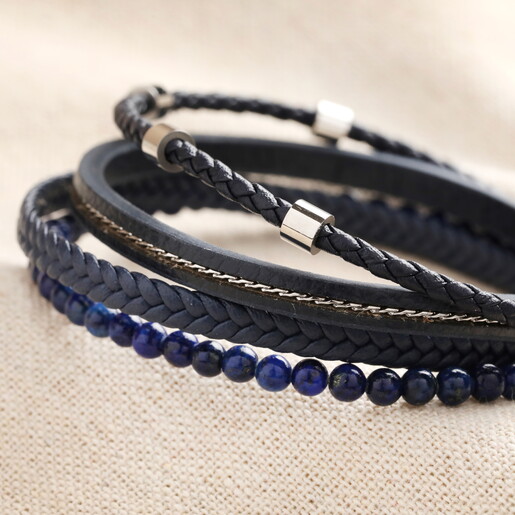 close up of leather strands with stainless steel spacers