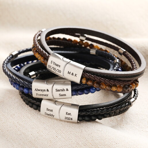 collection of personalised leather bracelets