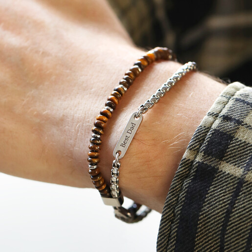 Male Model Wearing Semi Precious Double Layer Personalised Bracelet
