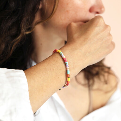 Multicolour Disc Beaded Bracelet in Gold