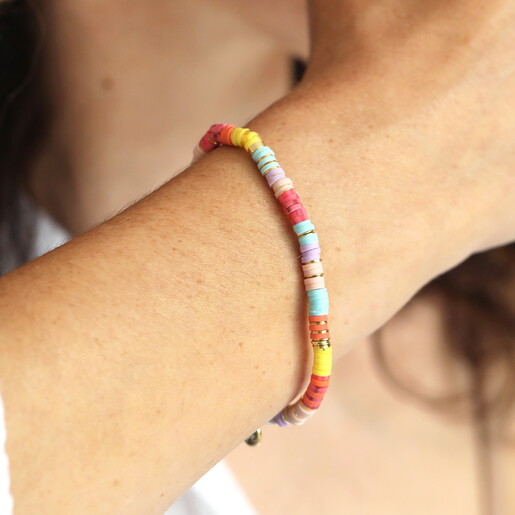 Multicolour Disc Beaded Bracelet in Gold
