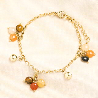 Semi Precious Brown Beaded Cluster Charm Bracelet in Gold
