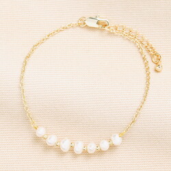 Pearl Beaded Chain Bracelet in Gold